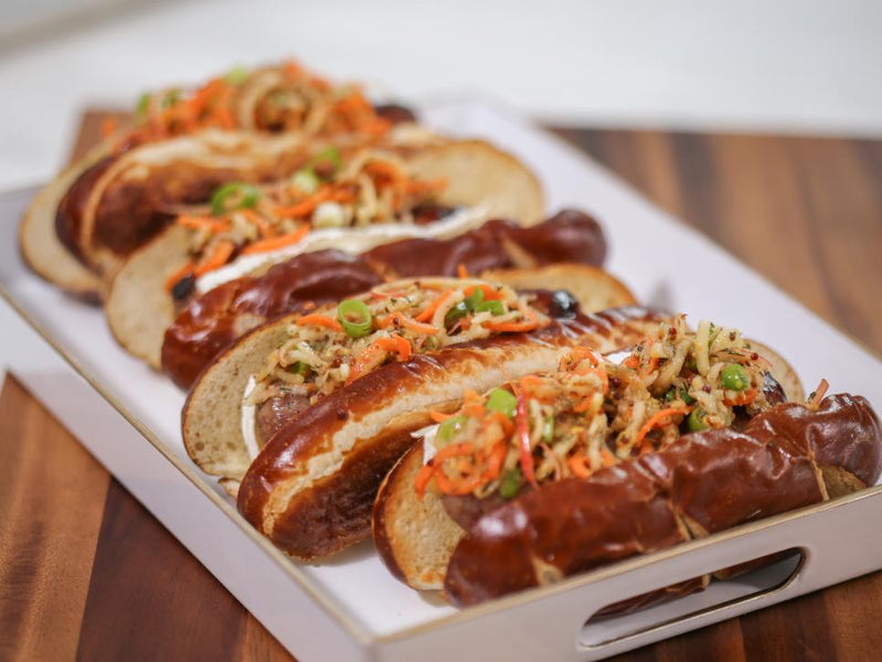 Bratwurst with Brie and Apple Slaw