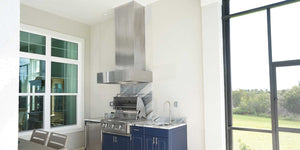 American Outdoor Cabinets - indigo color, modern door style, stainess grill and hood
