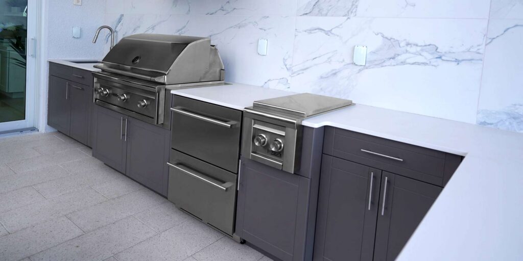 Outdoor Kitchen Photo Gallery 6 Stylish Outdoor Kitchen - slate color, shaker door styles