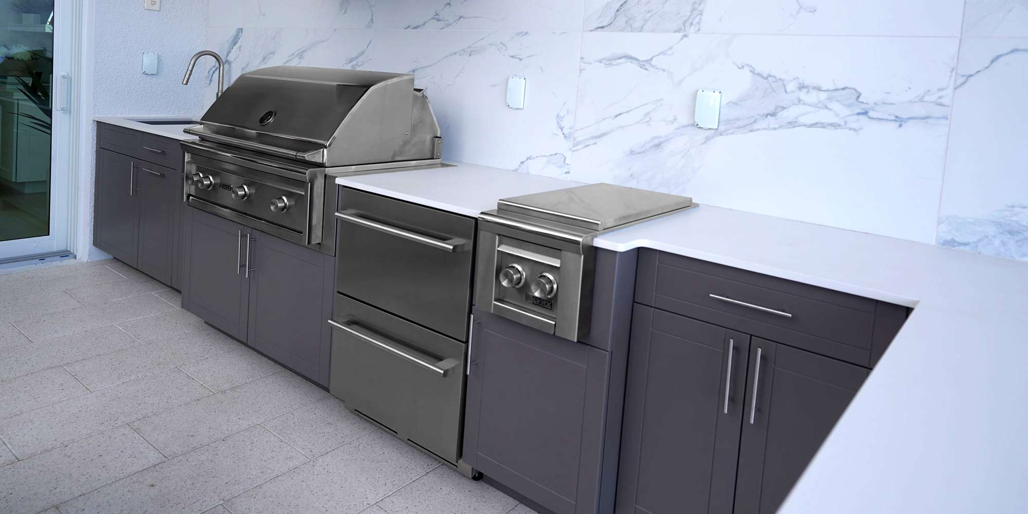 Stylish Outdoor Kitchen - slate color, shaker door styles